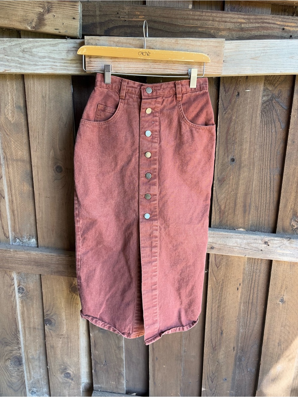 Vintage Extra Burnt Umber Denim Button Down Midi Skirt